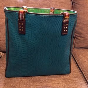 Turquoise leather tote